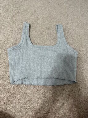 Garage Ribbed Square-Neck Crop Tank - Light Gray